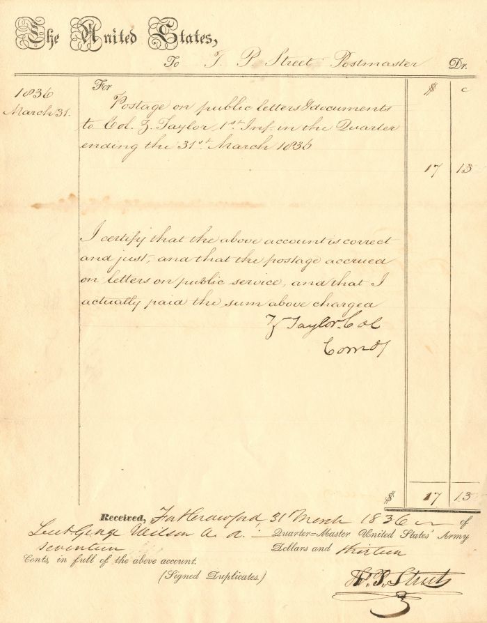 Zachary Taylor signed document